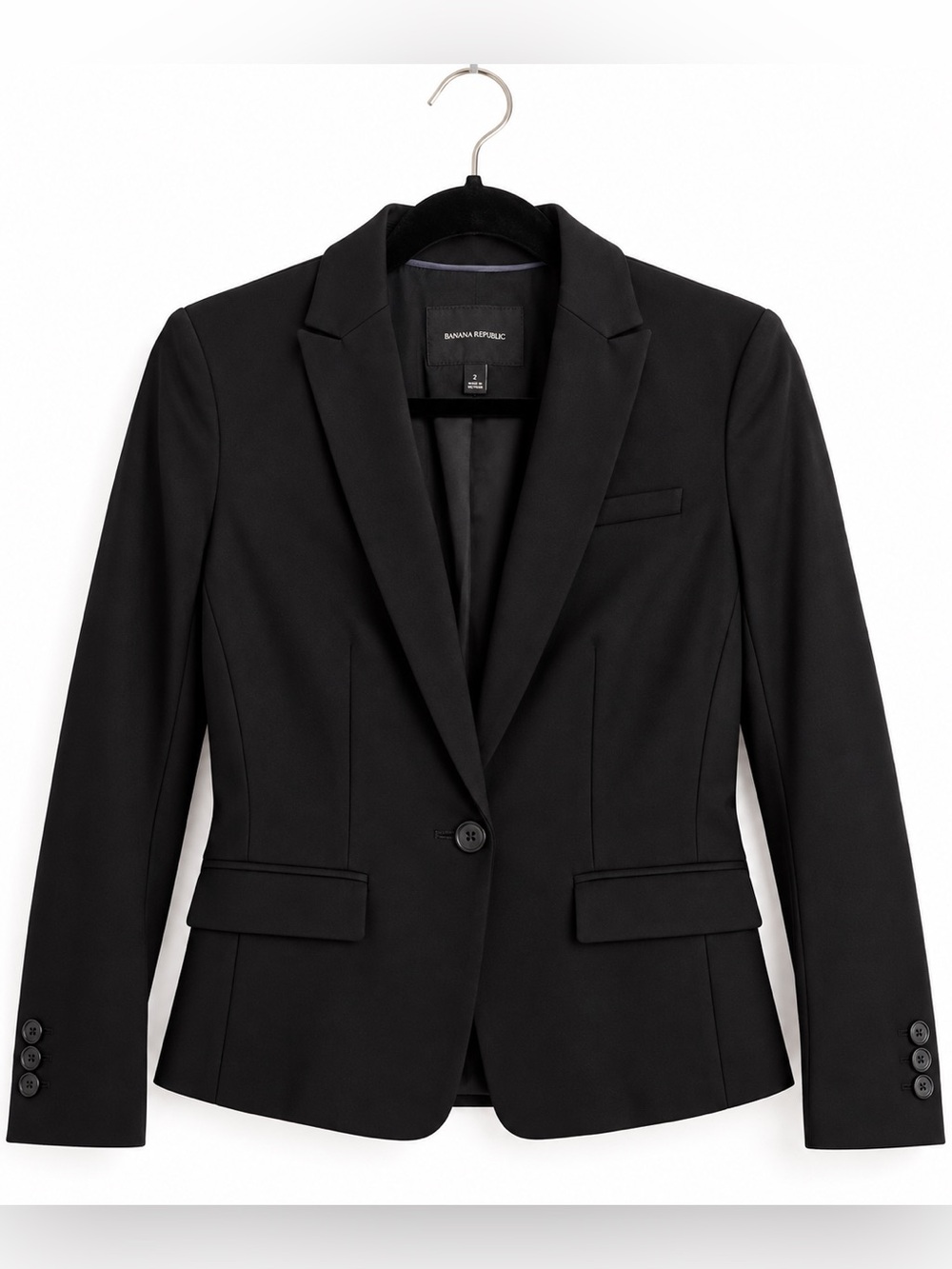 Banana Republic Black Stretch Cotton Tailored Blazer Jacket Size 2 NWOT